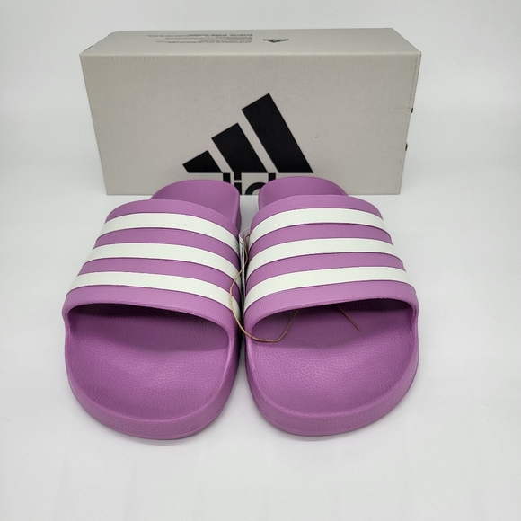 adidas Adilette Aqua Slides Preloved Purple Off White Grey Two Women's Size 11 - Picture 3 of 7